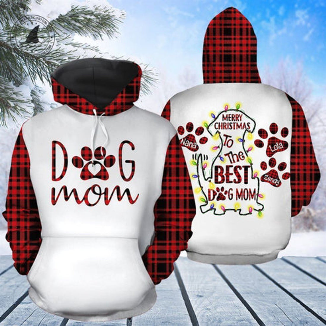 FUNSTUFFPRINT 3D Dog Mom Christmas All Over 3D Hoodie and Zip Hoodie
