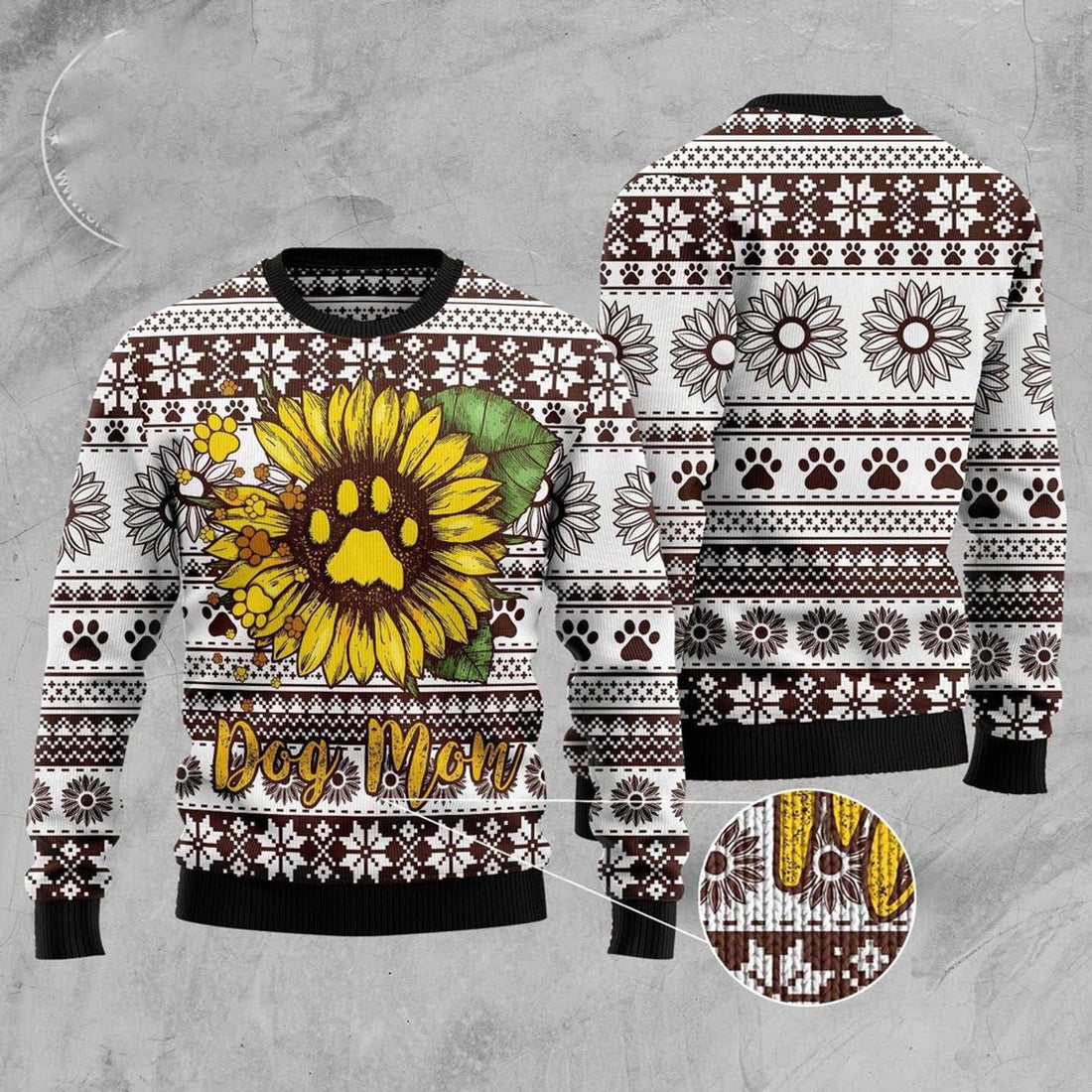 FUNSTUFFPRINT Dog Mom Sunflower Ugly Christmas Sweater, Dog Ugly Christmas Sweater, Ugly Dog Sweaters Ugly  Sweater