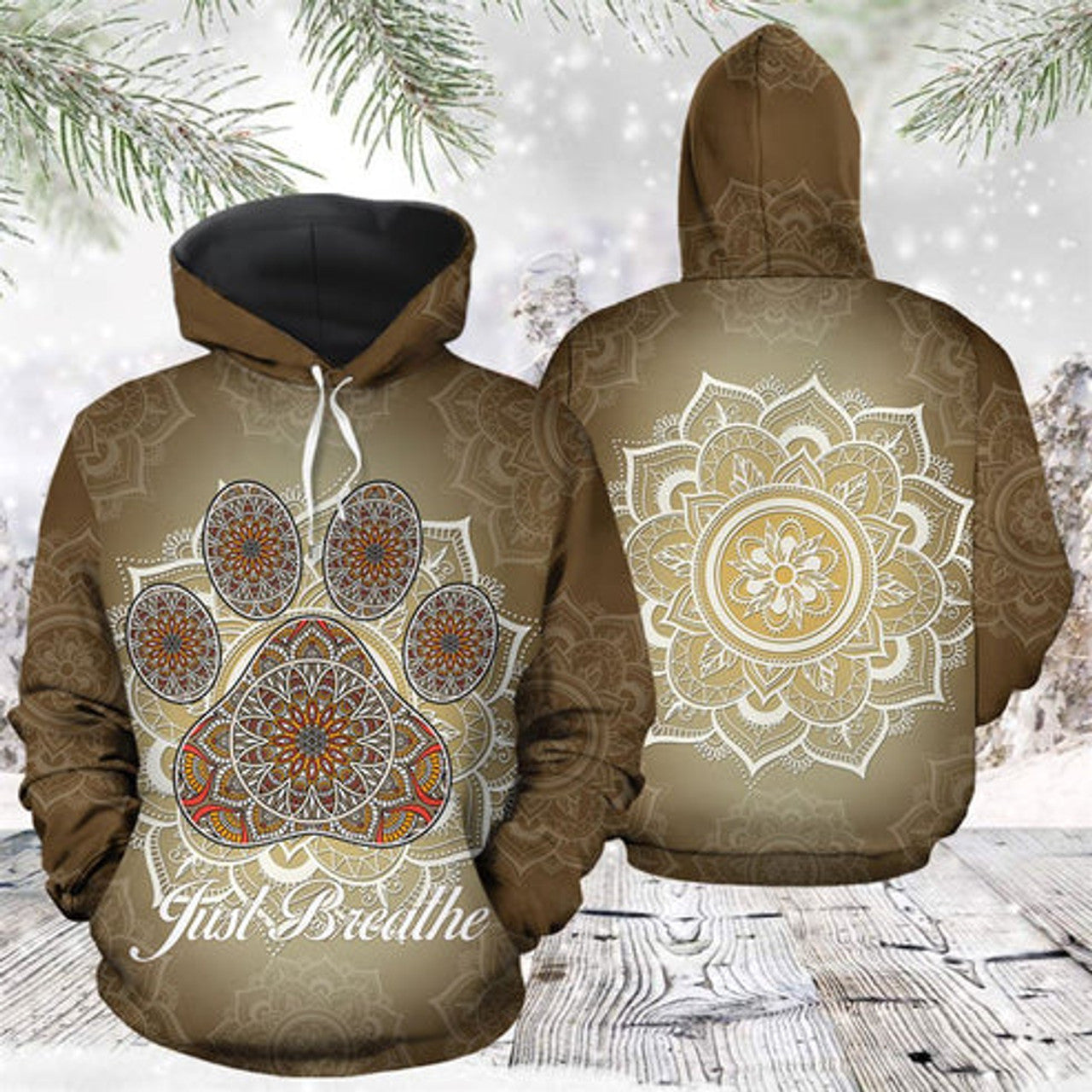 FUNSTUFFPRINT 3D Dog Paw Mandala All Over 3D Hoodie and Zip Hoodie