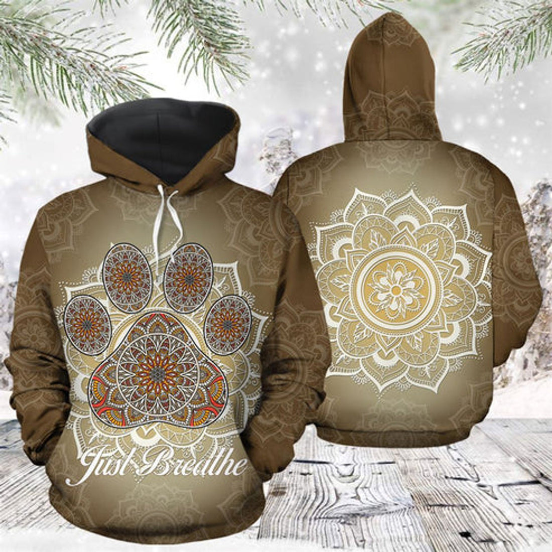 FUNSTUFFPRINT 3D Dog Paw Mandala All Over 3D Hoodie and Zip Hoodie