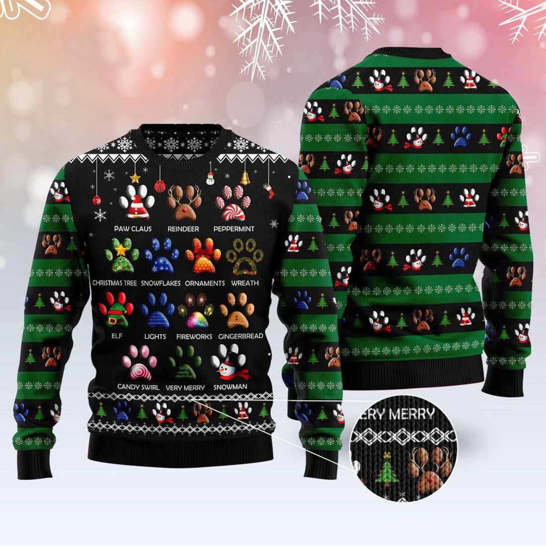 FUNSTUFFPRINT Dog Pawprint Ugly Christmas Sweater, Dog Ugly Christmas Sweater, Ugly Dog Sweaters Ugly  Sweater