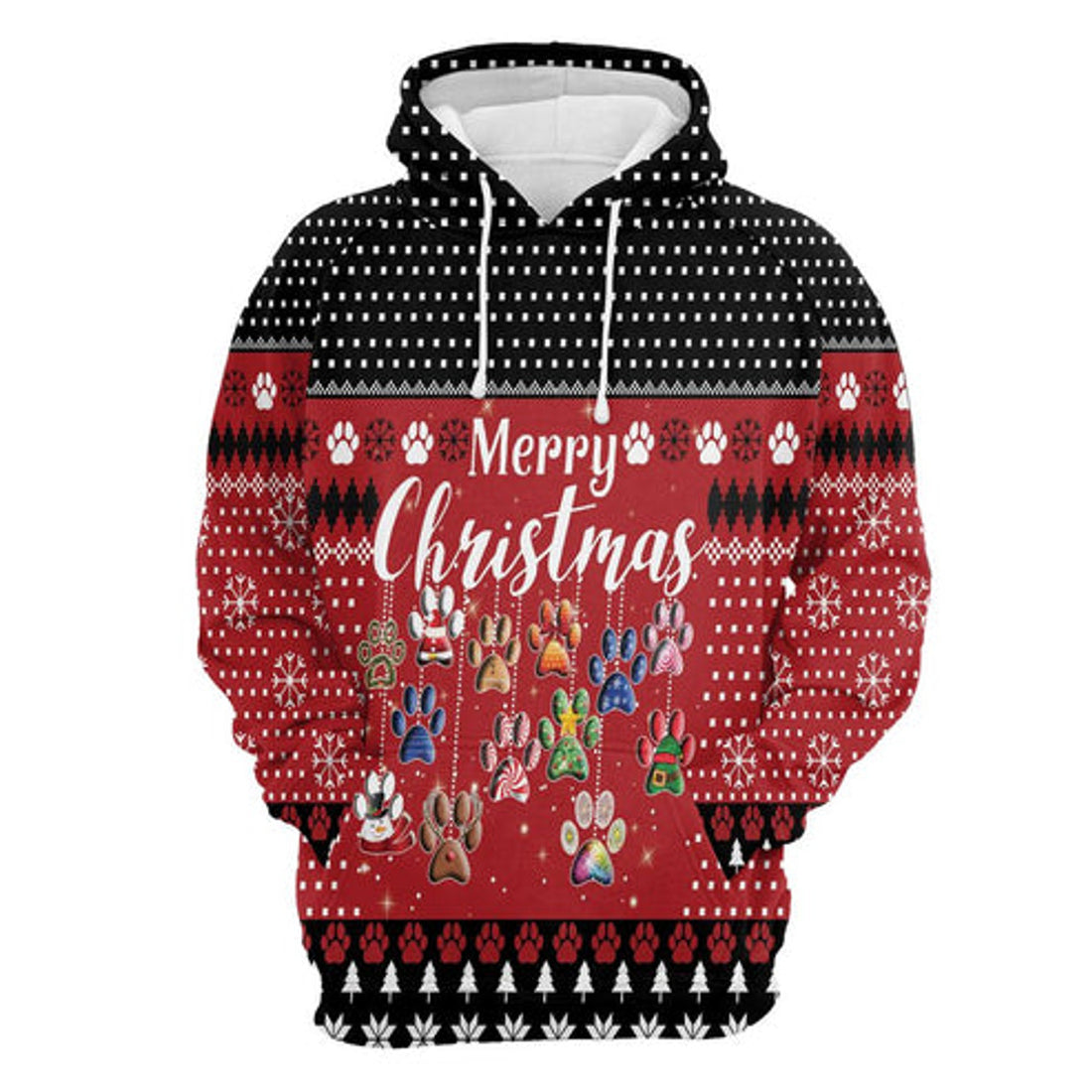 FUNSTUFFPRINT 3D Dog Paws Merry Christmas All Over 3D Hoodie and Zip Hoodie