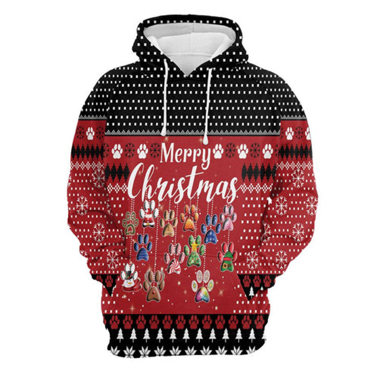 FUNSTUFFPRINT 3D Dog Paws Merry Christmas All Over 3D Hoodie and Zip Hoodie