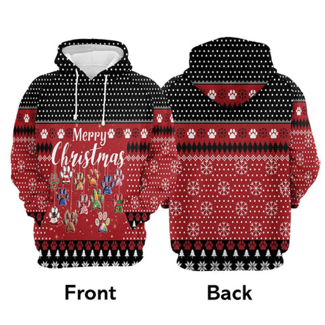 FUNSTUFFPRINT 3D Dog Paws Merry Christmas All Over 3D Hoodie and Zip Hoodie
