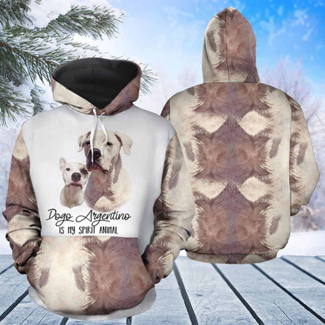 FUNSTUFFPRINT 3D Dogo Argentino My Spirit Animal All Over 3D Hoodie and Zip Hoodie