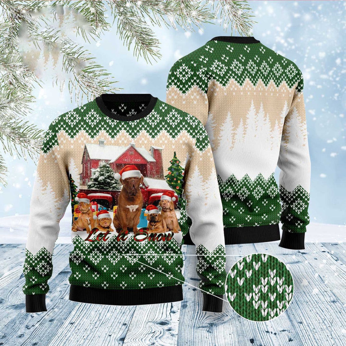 FUNSTUFFPRINT Dogue-De Bordeaux Let It Snow Ugly Christmas Sweater, Dog Ugly Christmas Sweater, Ugly Dog Sweaters Ugly  Sweater