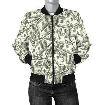 FUNSTUFFPRINT Dollar Money Pattern Print Women Casual 3D Bomber Jacket