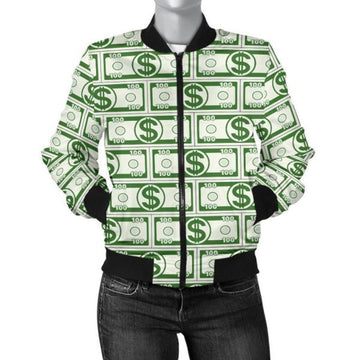 FUNSTUFFPRINT Dollar Money Print Pattern Women Casual 3D Bomber Jacket