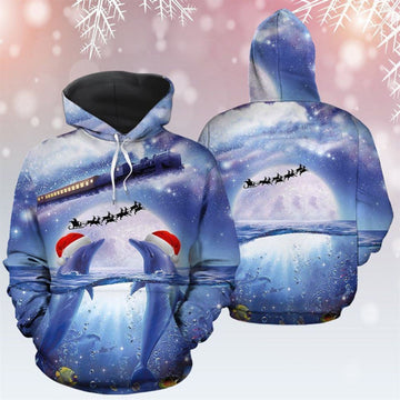 FUNSTUFFPRINT 3D Dolphin Christmas All Over 3D Hoodie and Zip Hoodie