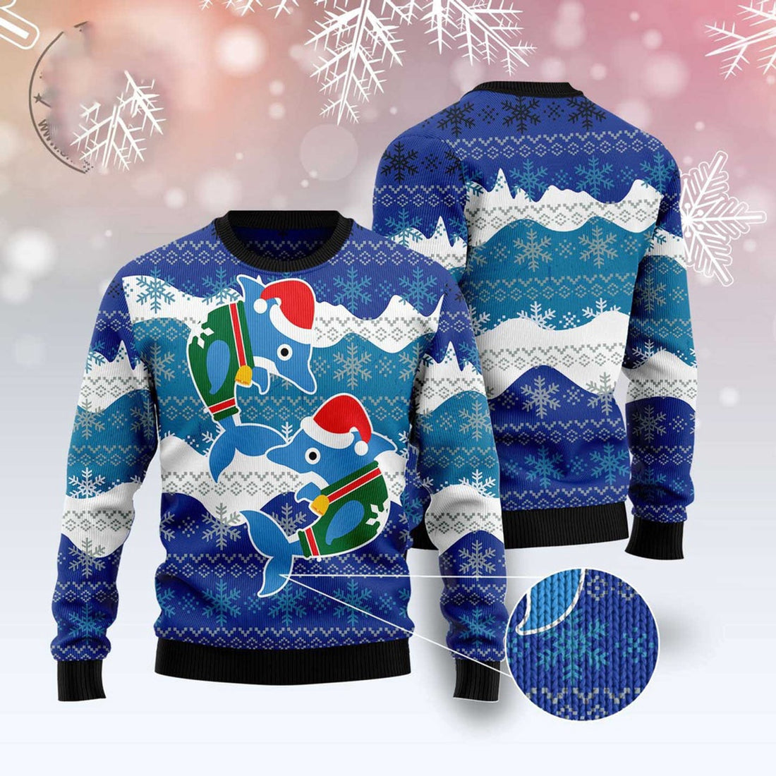 FUNSTUFFPRINT Dolphin Couple Ugly Christmas Sweater, Christmas Sweater, Ugly Sweater, Funny Xmas Sweaters Ugly Sweater