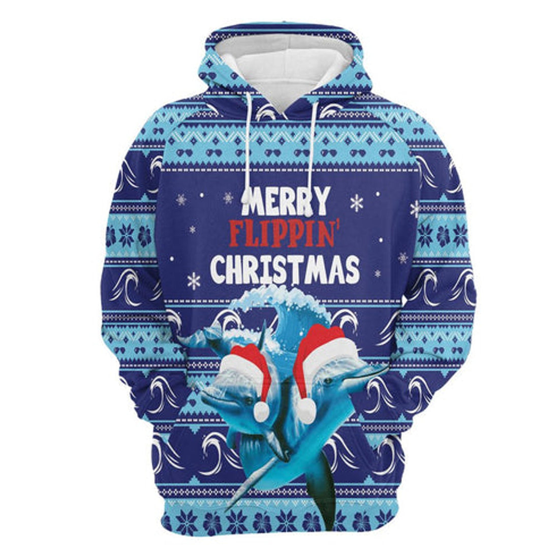 FUNSTUFFPRINT 3D Dolphin Merry Flippin Christmas All Over 3D Hoodie and Zip Hoodie