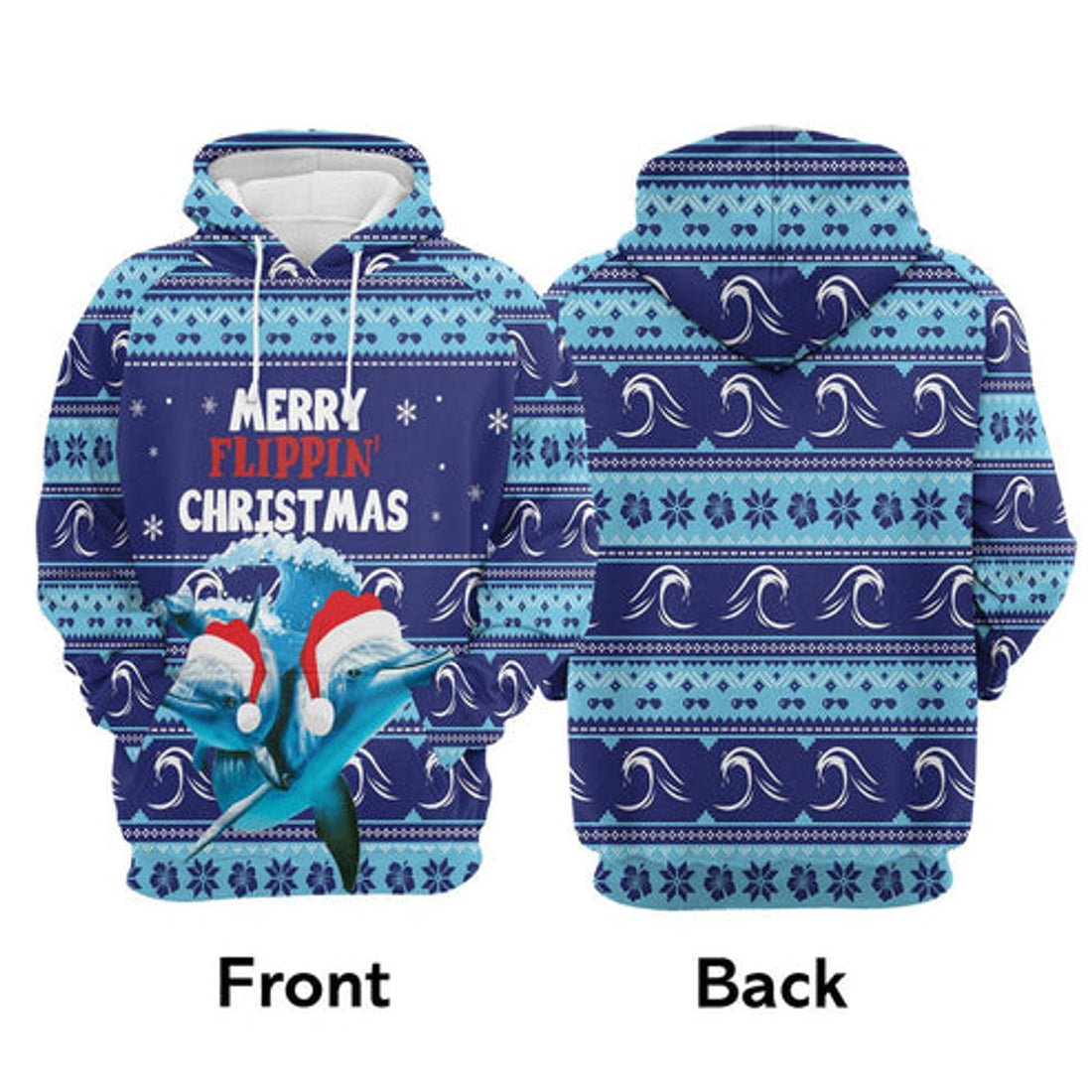 FUNSTUFFPRINT 3D Dolphin Merry Flippin Christmas All Over 3D Hoodie and Zip Hoodie