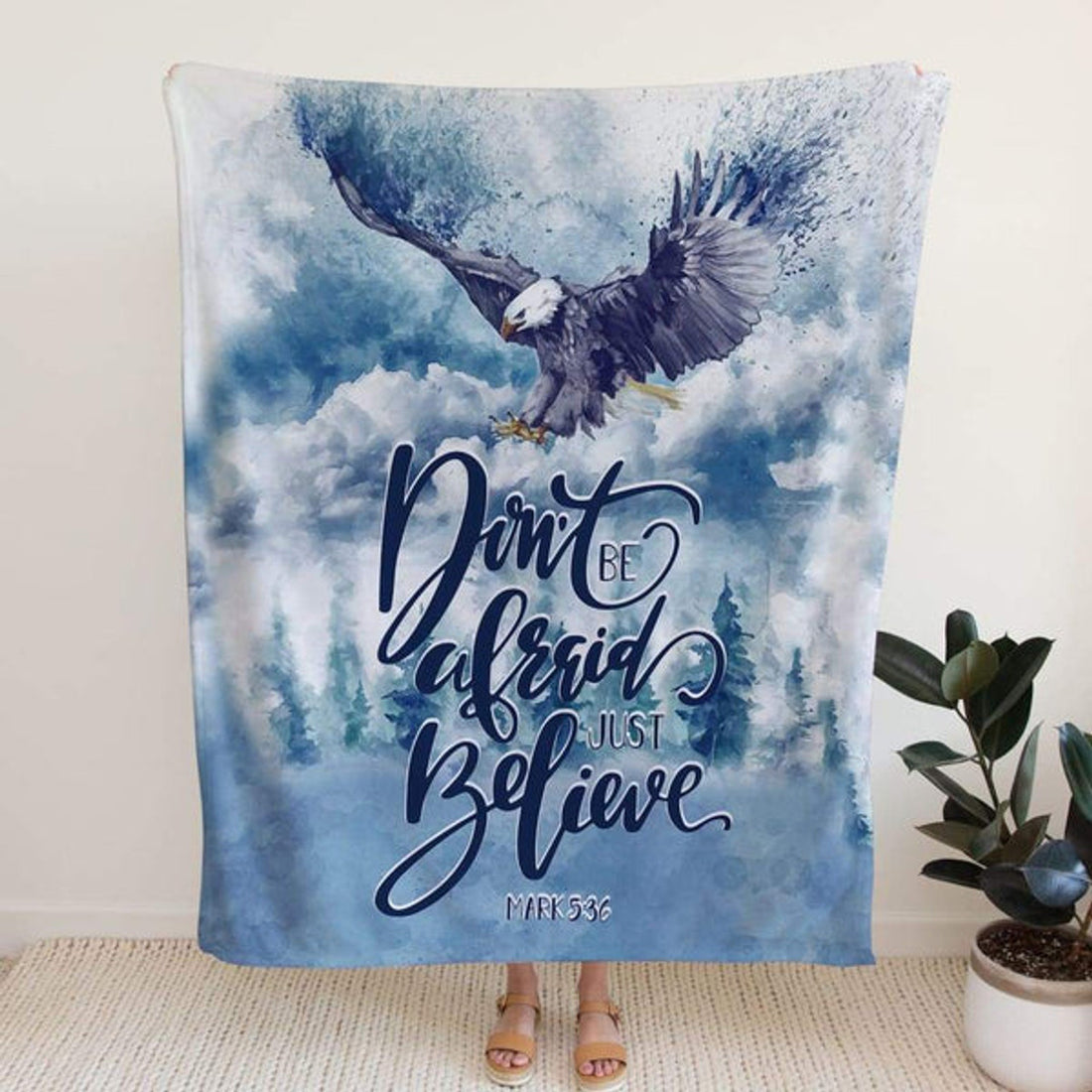 FUNSTUFFPRINT Don't Be Afraid Just Believe Mark 536 Fleece Blanket - Christian Blanket - Bible Verse Blanket