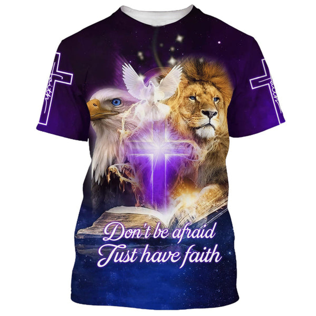 FUNSTUFFPRINT Don't Be Afraid Just Have Faith Lion Cross Christian 3D T-shirt