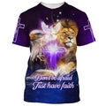 FUNSTUFFPRINT Don't Be Afraid Just Have Faith Lion Cross Christian 3D T-shirt