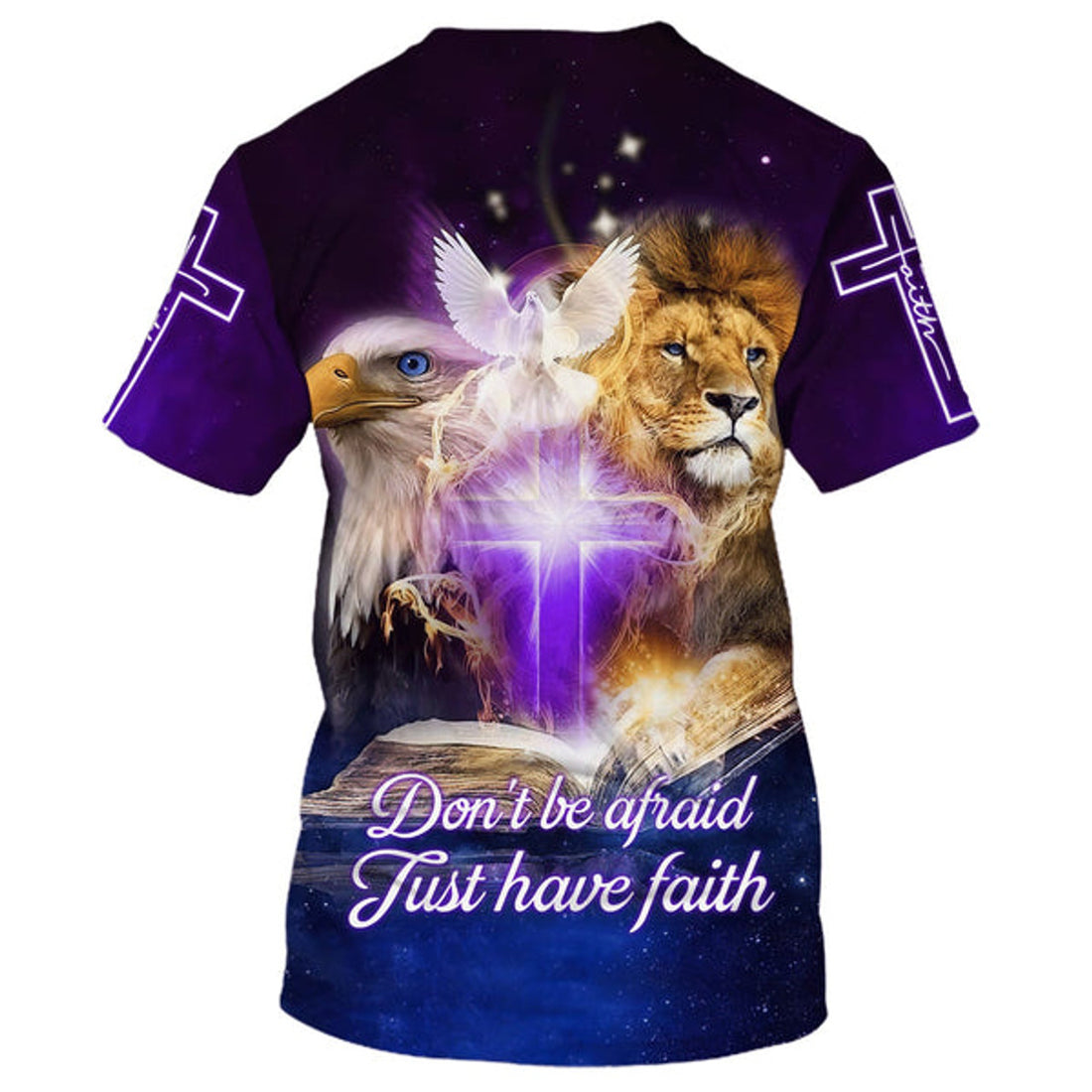 FUNSTUFFPRINT Don't Be Afraid Just Have Faith Lion Cross Christian 3D T-shirt