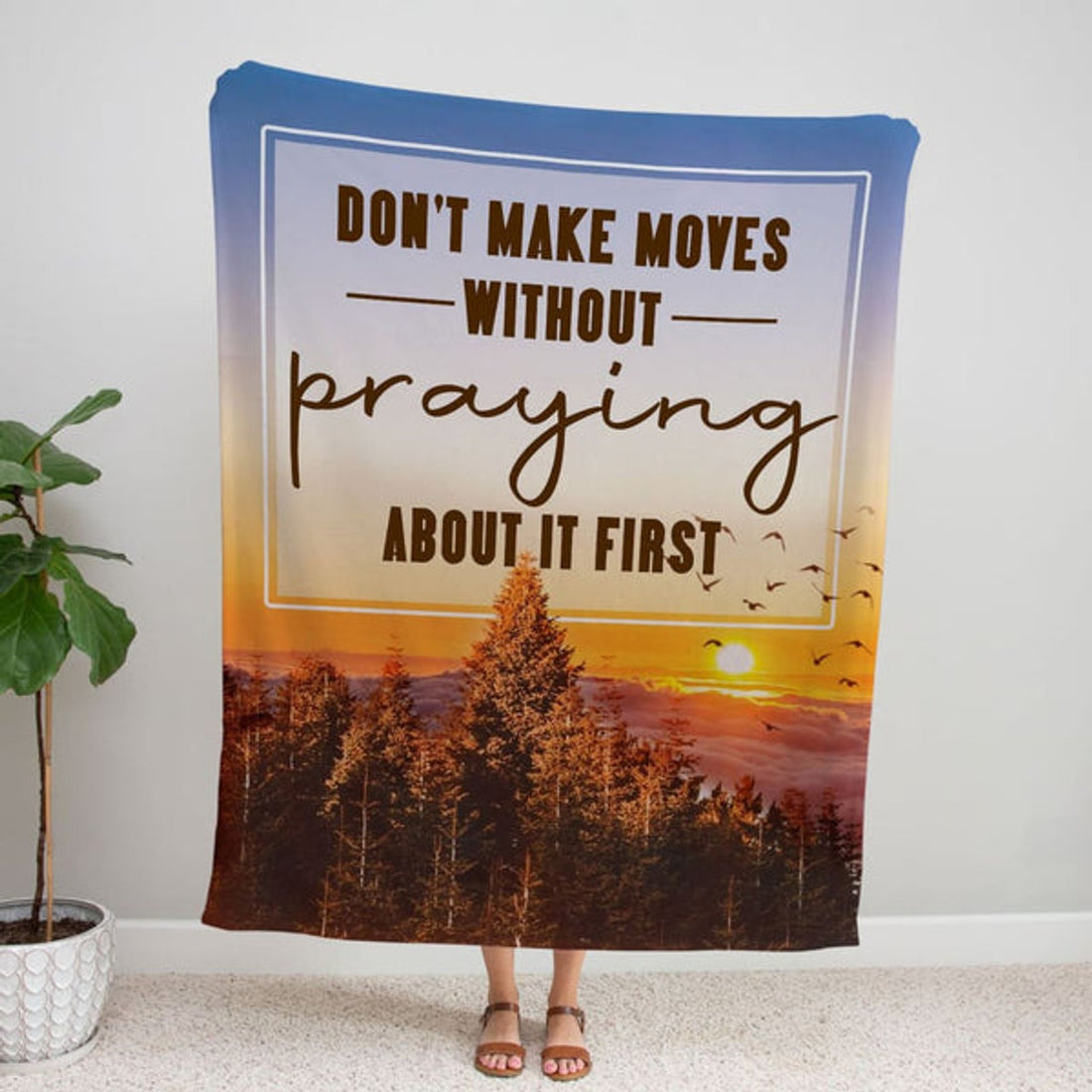 FUNSTUFFPRINT Don't Make Moves Without Praying About It First Fleece Blanket - Christian Blanket - Bible Verse Blanket
