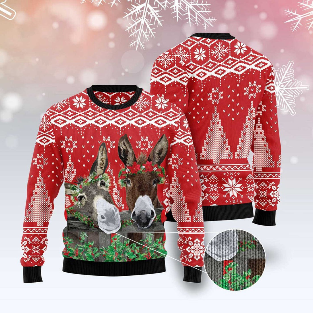 FUNSTUFFPRINT Donkey Buddies Christmas Ugly Christmas Sweater, Christmas Sweater, Ugly Sweater, Funny Xmas Sweaters Ugly Sweater
