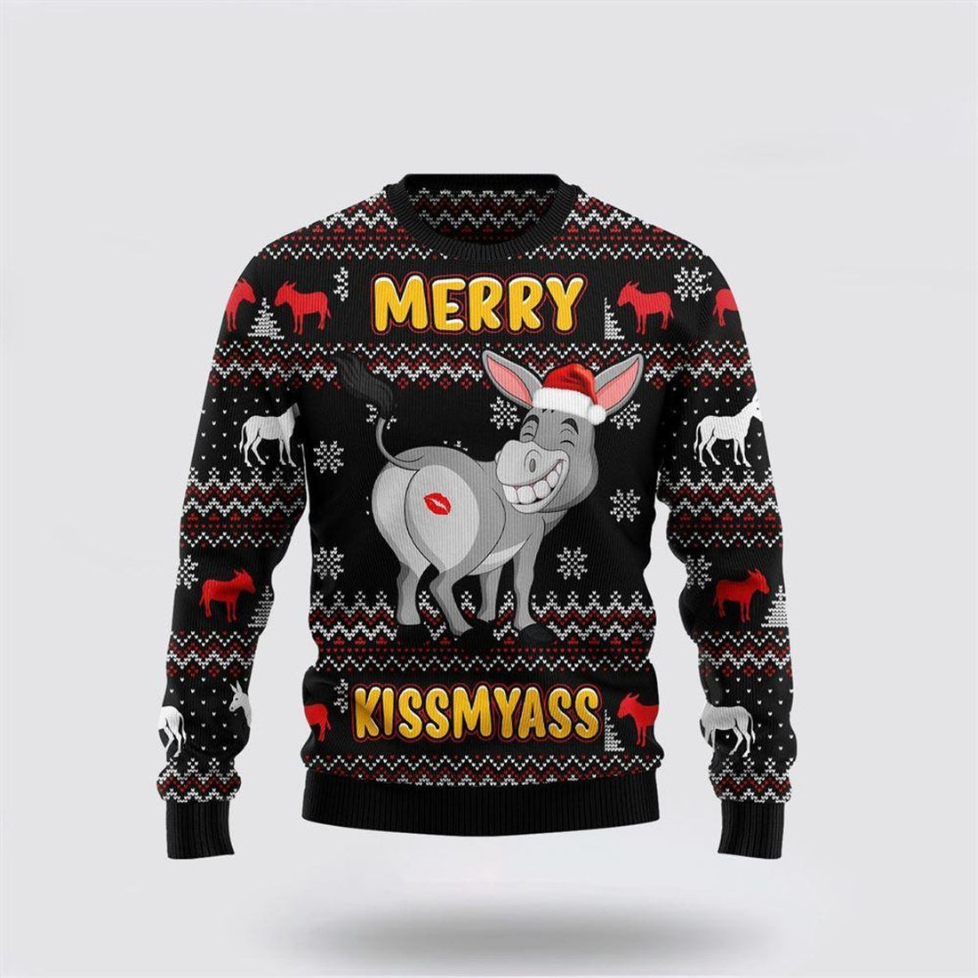 FUNSTUFFPRINT Donkeys Merry Kissmyass Ugly Christmas Sweater – Sweater Gifts For Pet Lover Ugly  Sweater