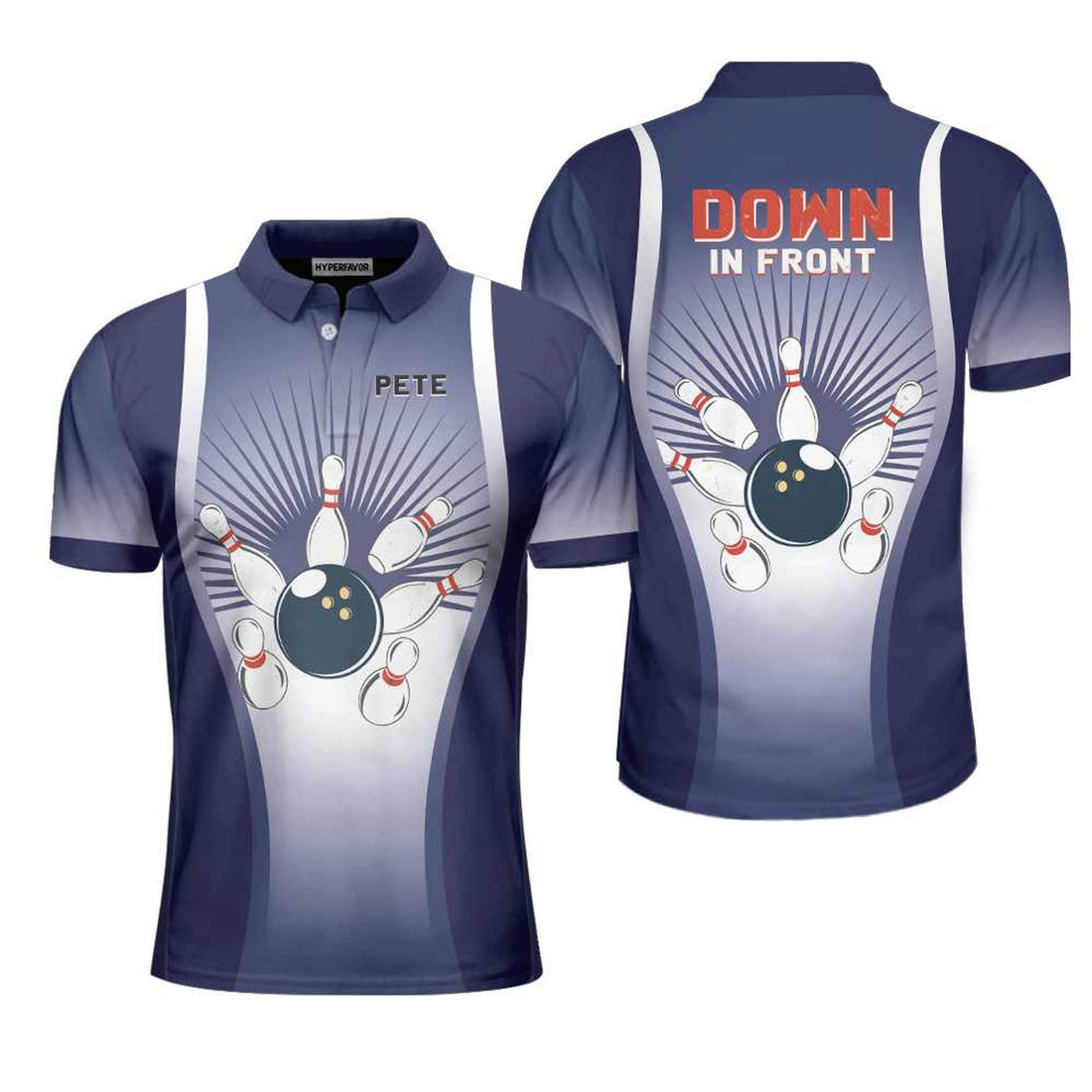 Custom Down In Front Bowling Custom Polo Shirt, Custom Short Sleeve Men Polo Shirt, Bowling Gift For Men , Best Gift For Bowling Lovers