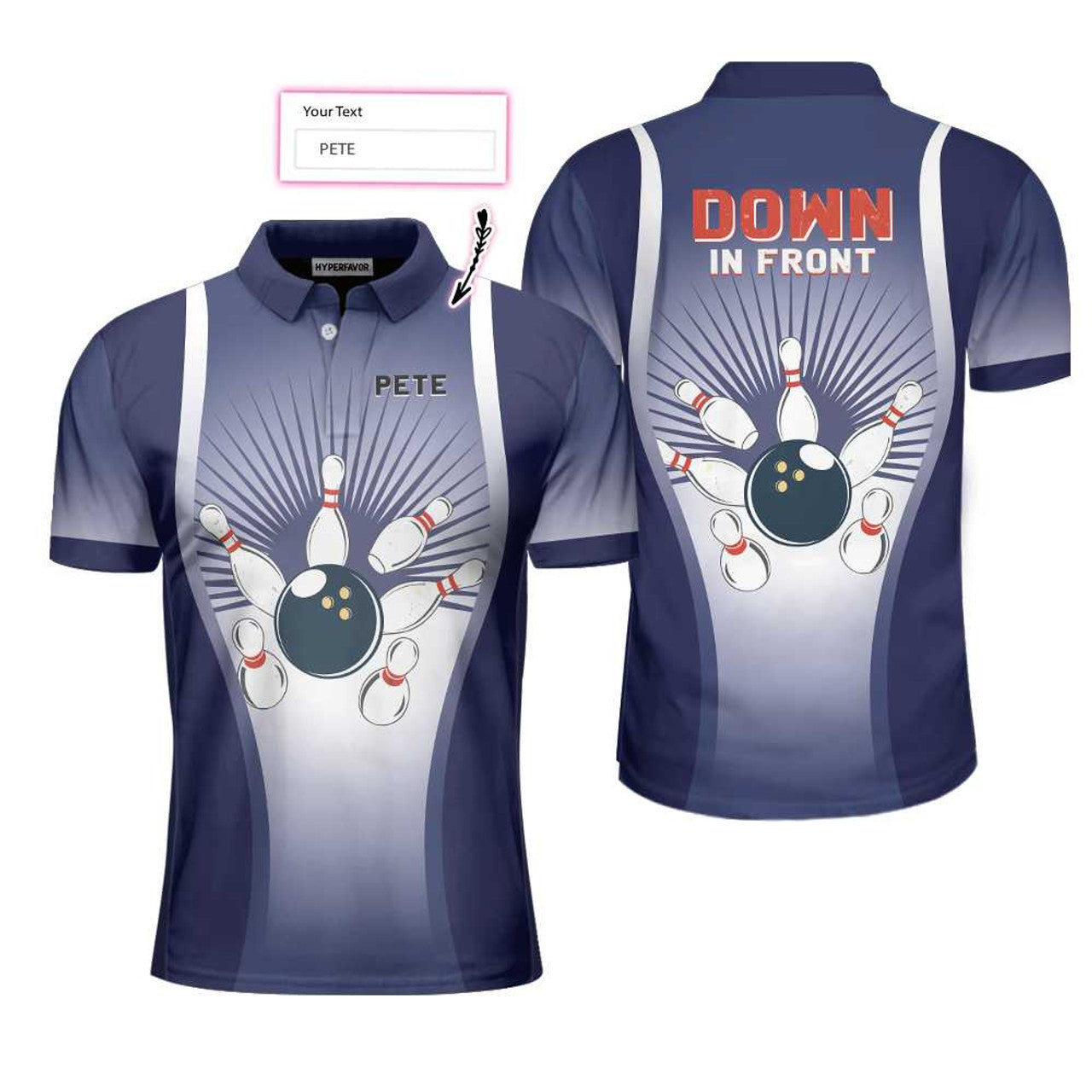 Custom Down In Front Bowling Custom Polo Shirt, Custom Short Sleeve Men Polo Shirt, Bowling Gift For Men , Best Gift For Bowling Lovers