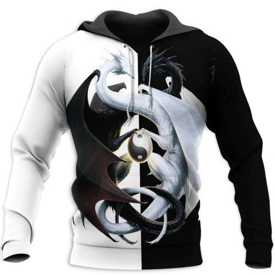 FUNSTUFFPRINT Dragon Couple Yin Yang 3D All Over Hoodie Black And White 3D Hoodie and Zip Hoodie