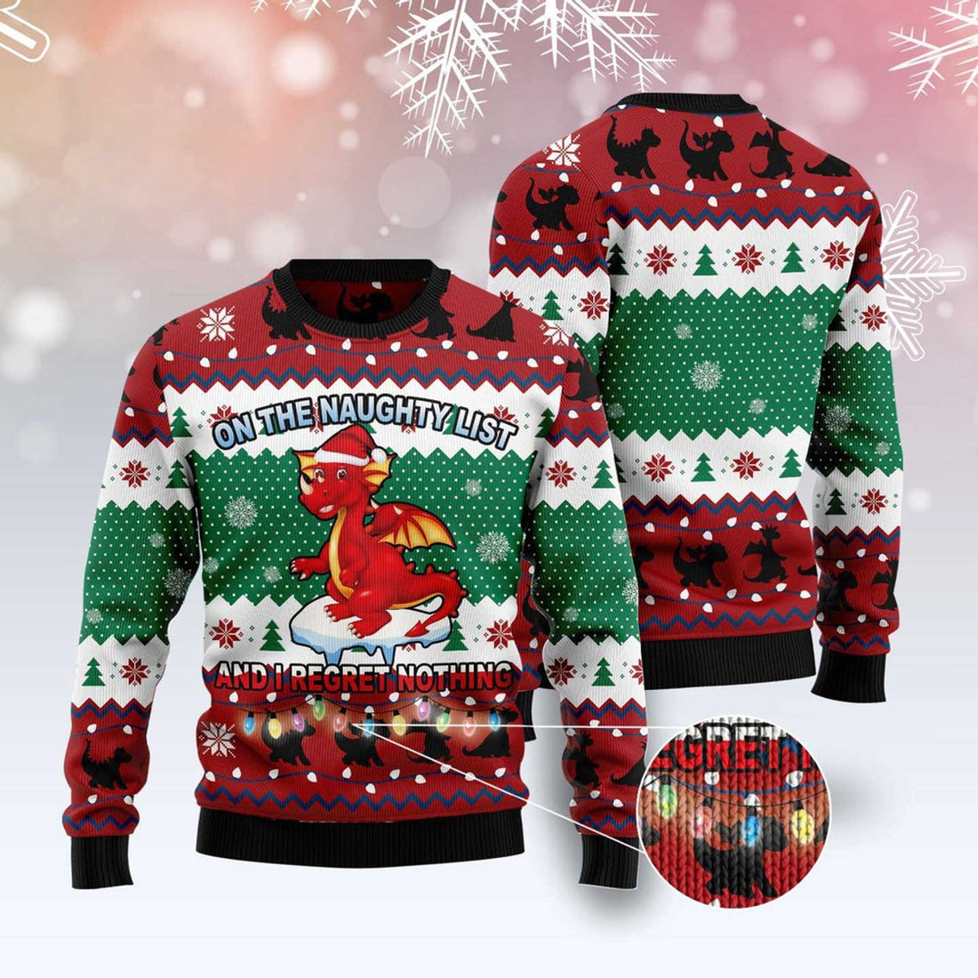 FUNSTUFFPRINT Dragon Christmas List Ugly Christmas Sweater, Christmas Sweater, Ugly Sweater, Funny Xmas Sweaters Ugly Sweater