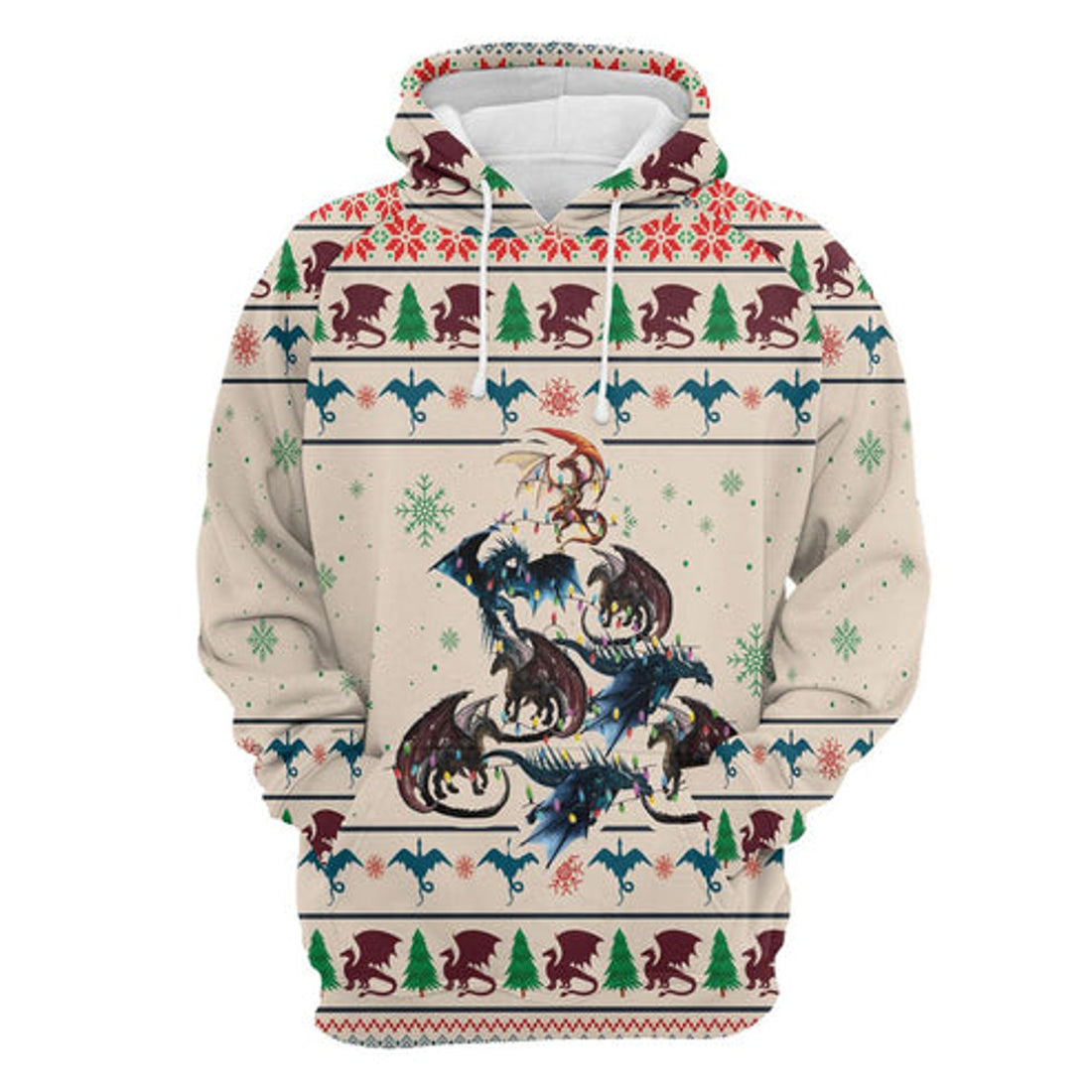 FUNSTUFFPRINT 3D Dragon Christmas Tree All Over 3D Hoodie and Zip Hoodie