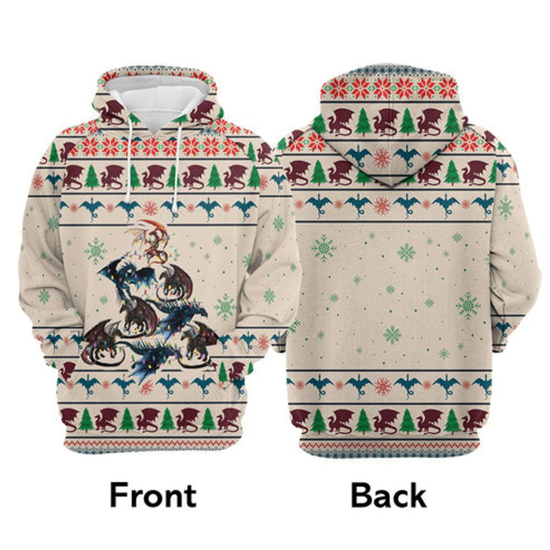 FUNSTUFFPRINT 3D Dragon Christmas Tree All Over 3D Hoodie and Zip Hoodie