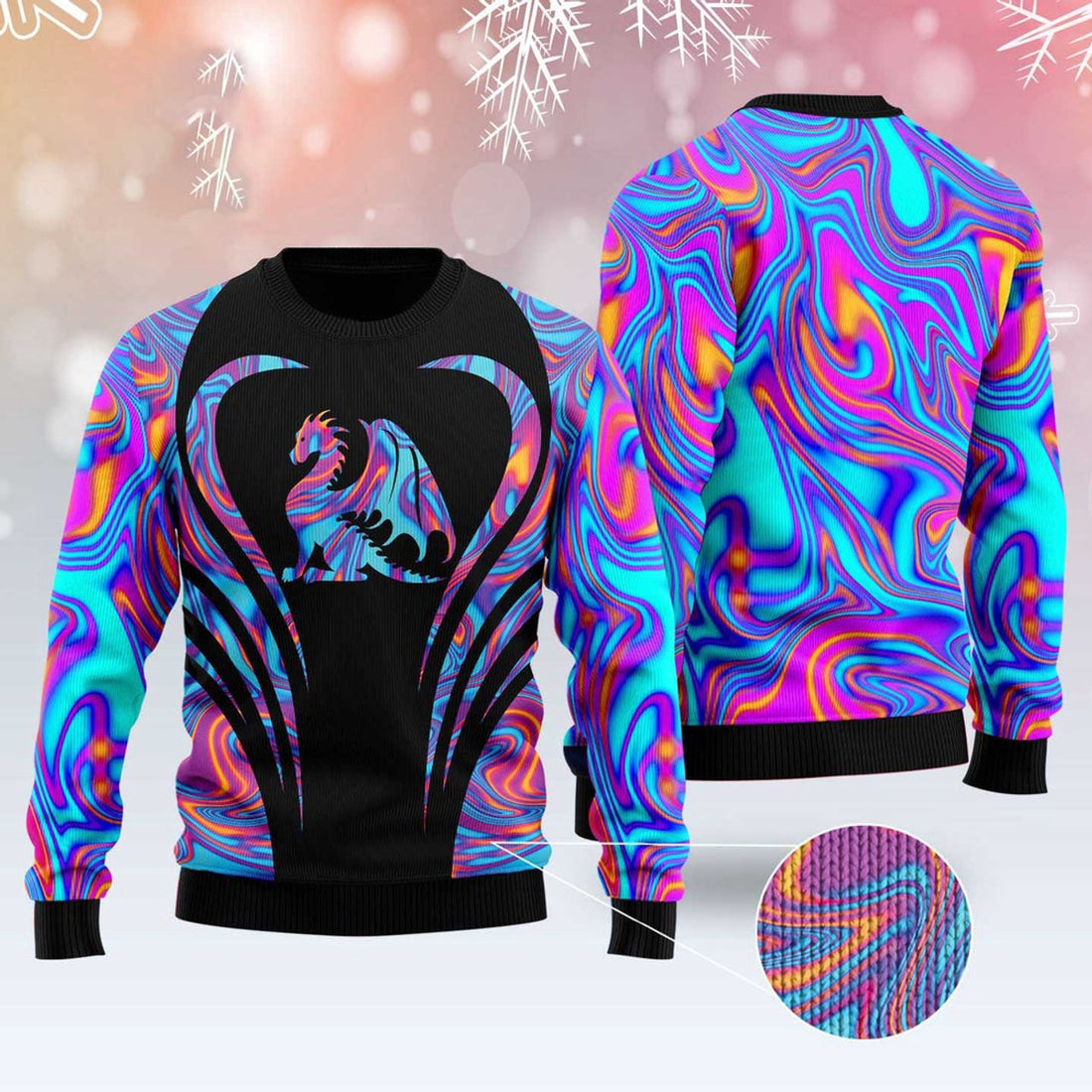 FUNSTUFFPRINT Dragon Color Ugly Christmas Sweater, Christmas Sweater, Ugly Sweater, Funny Xmas Sweaters Ugly Sweater