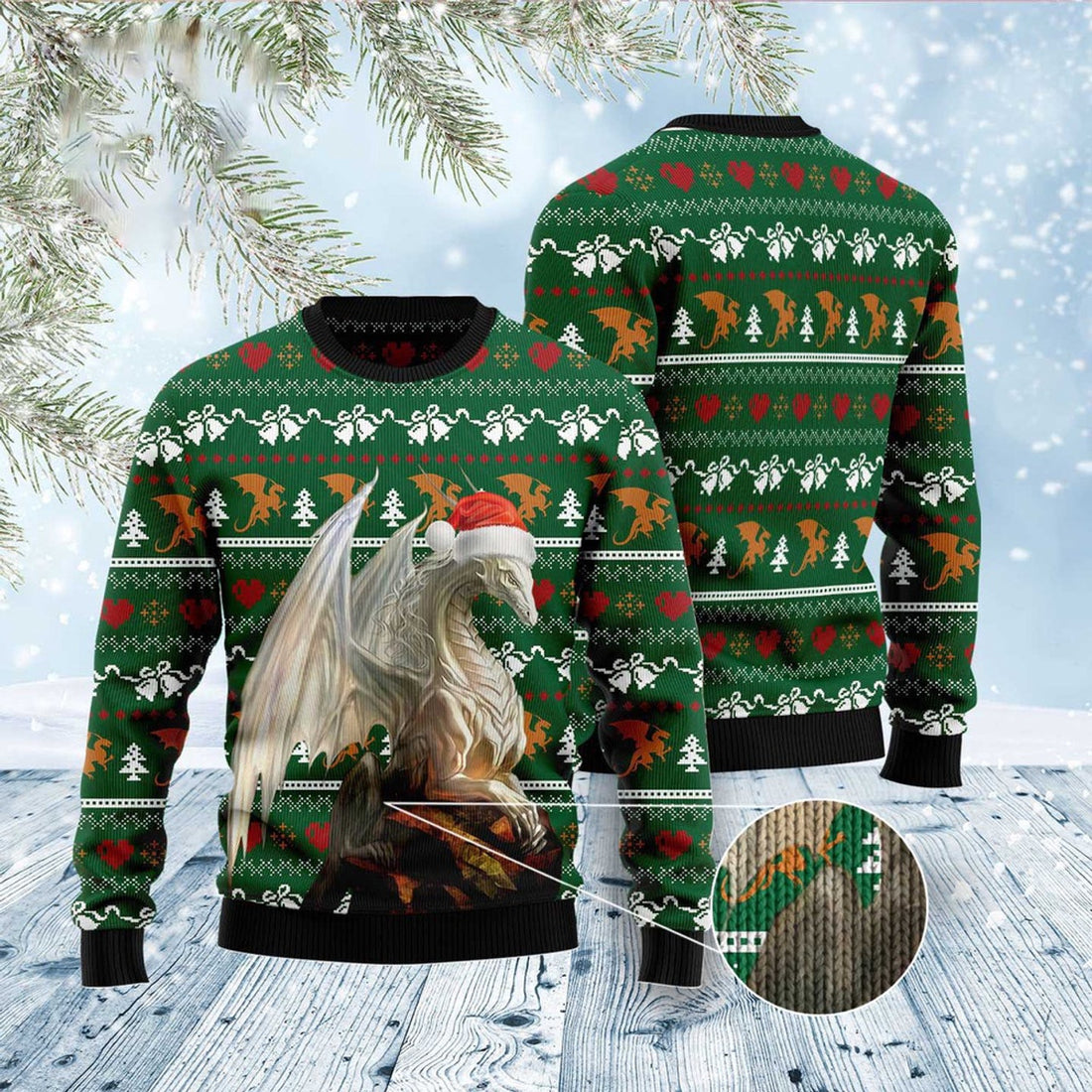 FUNSTUFFPRINT Dragon Nice Ugly Christmas Sweater, Christmas Sweater, Ugly Sweater, Funny Xmas Sweaters Ugly Sweater