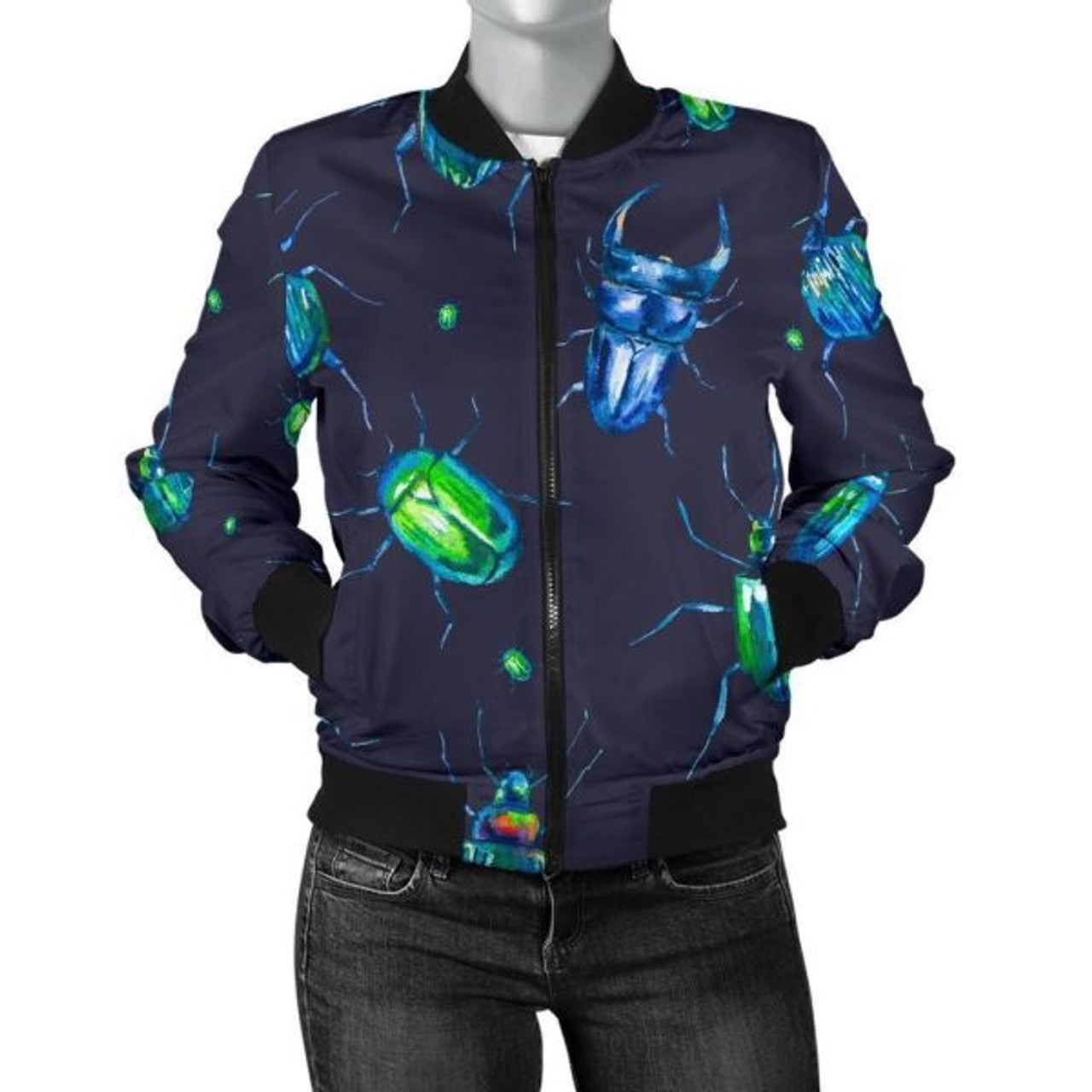 FUNSTUFFPRINT Drawing Bug Pattern Print Women Casual 3D Bomber Jacket