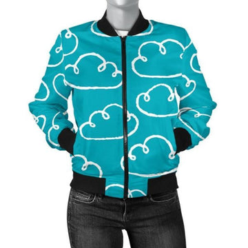 FUNSTUFFPRINT Drawn Cloud Pattern Print Women Casual 3D Bomber Jacket
