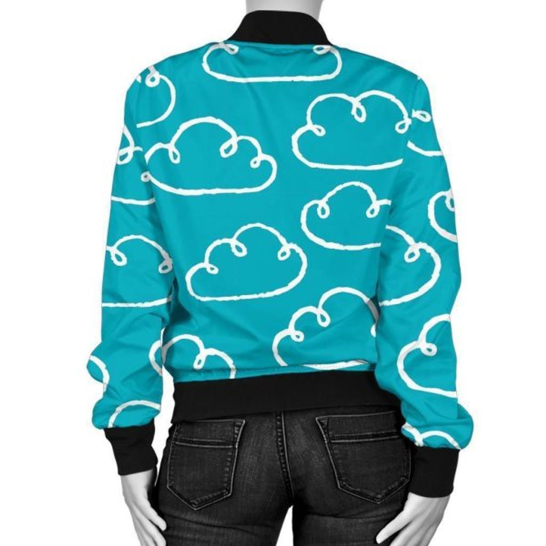 FUNSTUFFPRINT Drawn Cloud Pattern Print Women Casual 3D Bomber Jacket