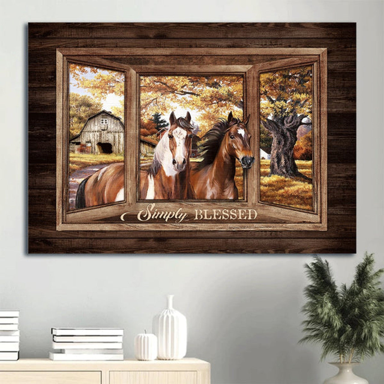 Dream Horse Autumn Forest Sunny Day Window Drawing Canvas Simply Blessed Canvas Wall Art - Christian Wall Decor