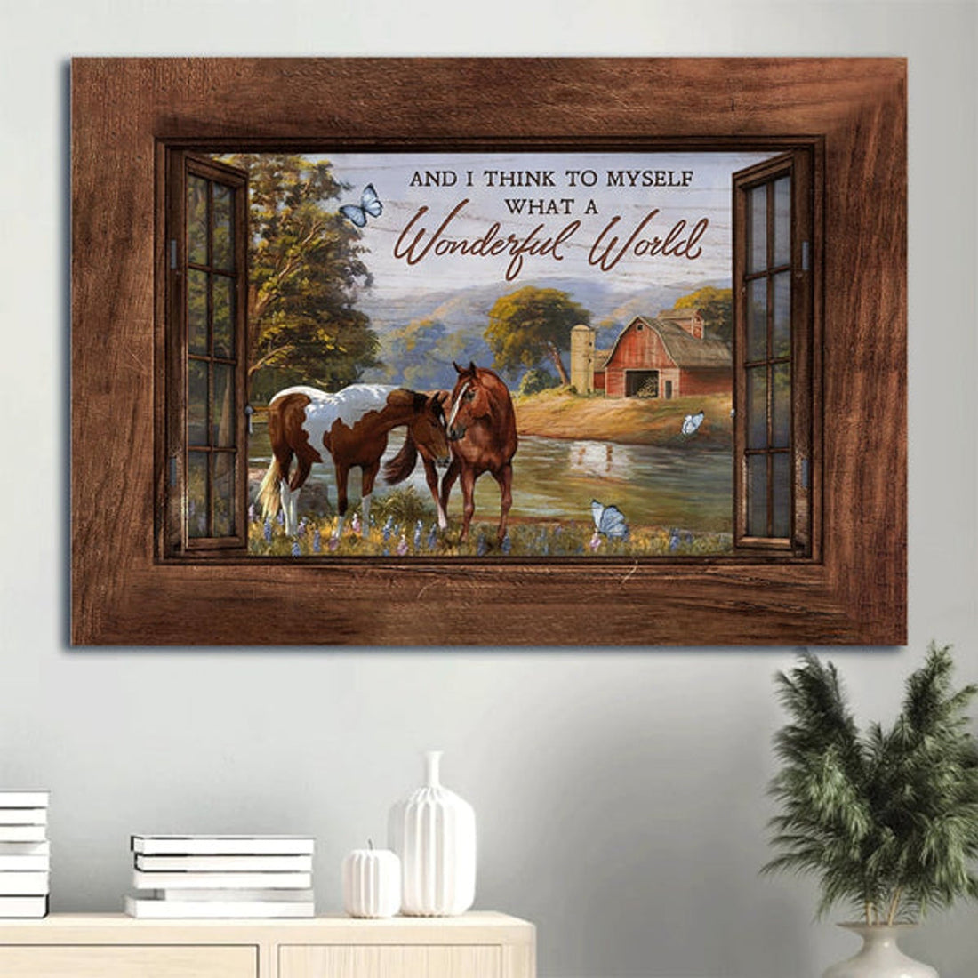 Dream Horse Beautiful River Wooden Window Canvas What A Wonderful World Canvas Wall Art - Christian Wall Decor