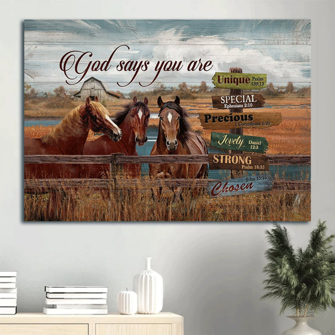 Dream Horses Countryside Painting Rice Field Canvas God Says You Are Canvas Wall Art - Christian Wall Decor