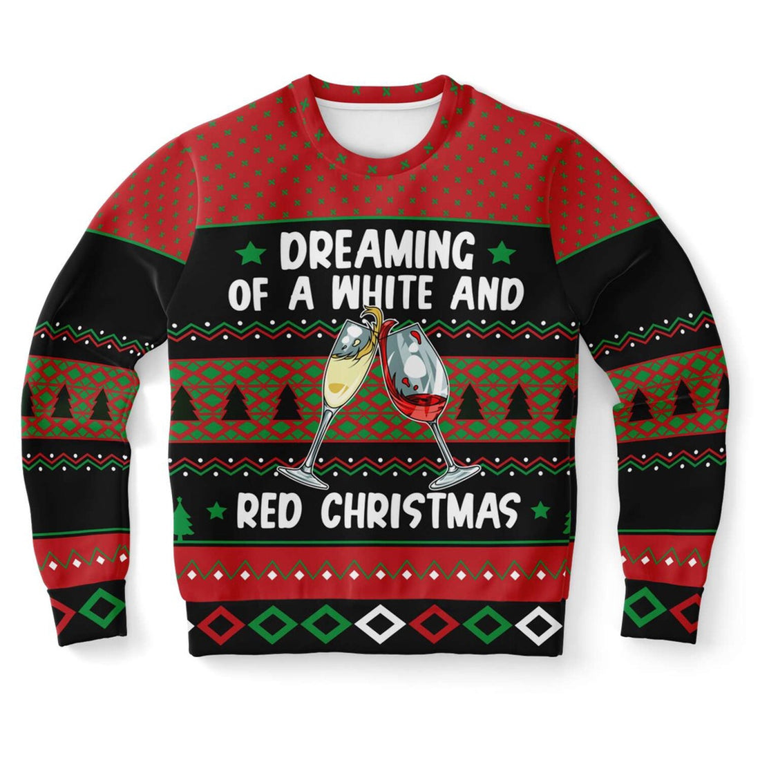 FUNSTUFFPRINT Dreaming Of A White And Red Christmas Wine Lover Ugly Christmas Sweater, Christmas Sweater, Ugly Sweater, Funny Xmas Sweaters Ugly Sweater