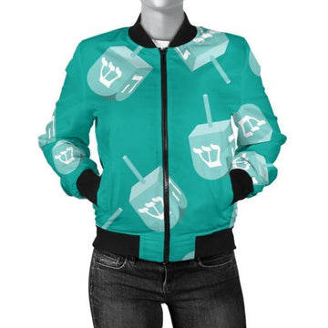 FUNSTUFFPRINT Dreidel Pattern Print Women Casual 3D Bomber Jacket