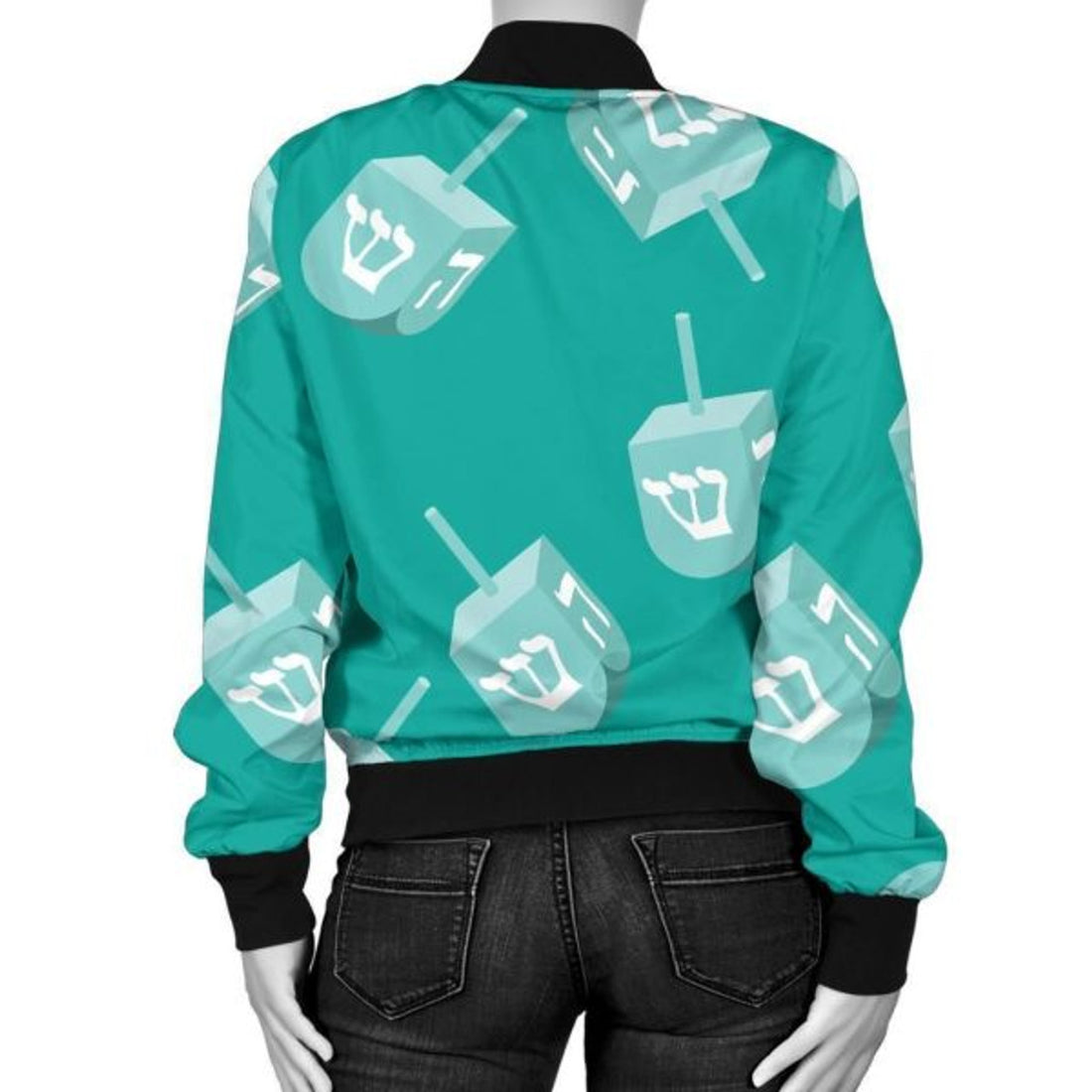 FUNSTUFFPRINT Dreidel Pattern Print Women Casual 3D Bomber Jacket