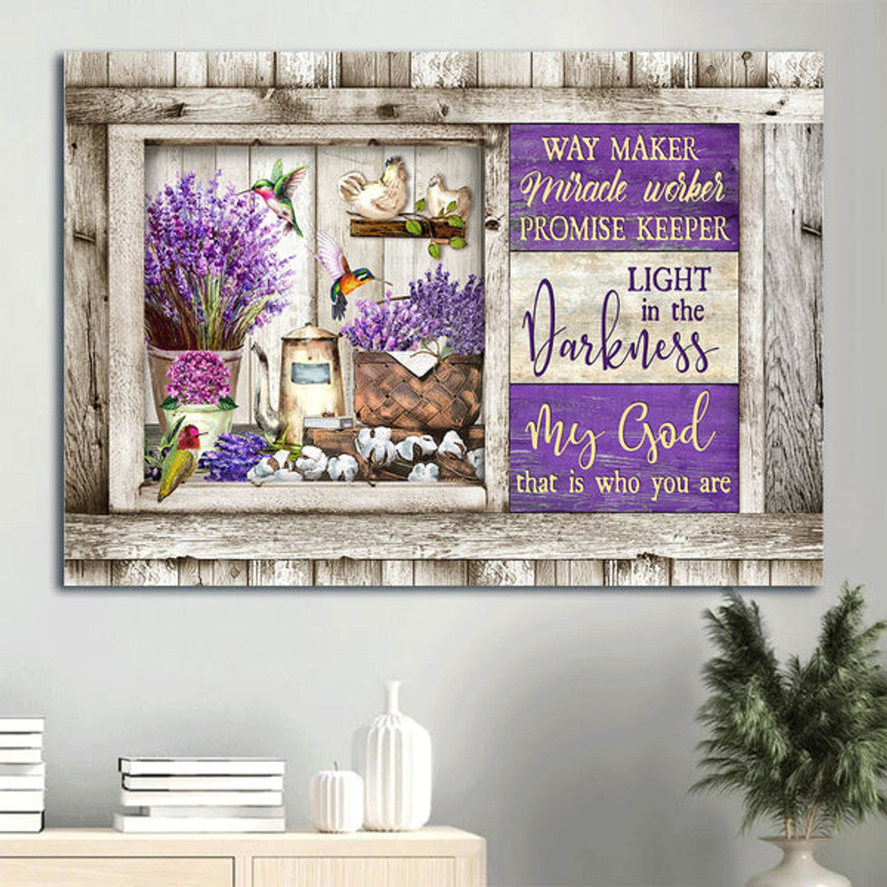 Dried Lavender Painting Colorful Hummingbird Canvas My God Is The Light In The Darkness Canvas Wall Art - Christian Wall Decor