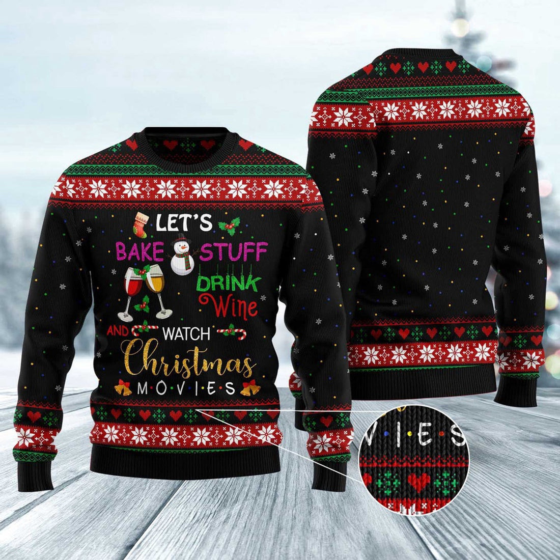 FUNSTUFFPRINT Drink Wine And Watch Christmas Movies Ugly Christmas Sweater, Christmas Sweater, Ugly Sweater, Funny Xmas Sweaters Ugly Sweater