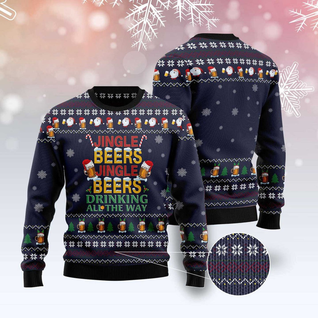 FUNSTUFFPRINT Drinking Beer All The Way Ugly Christmas Sweater, Christmas Sweater, Ugly Sweater, Funny Xmas Sweaters Ugly Sweater