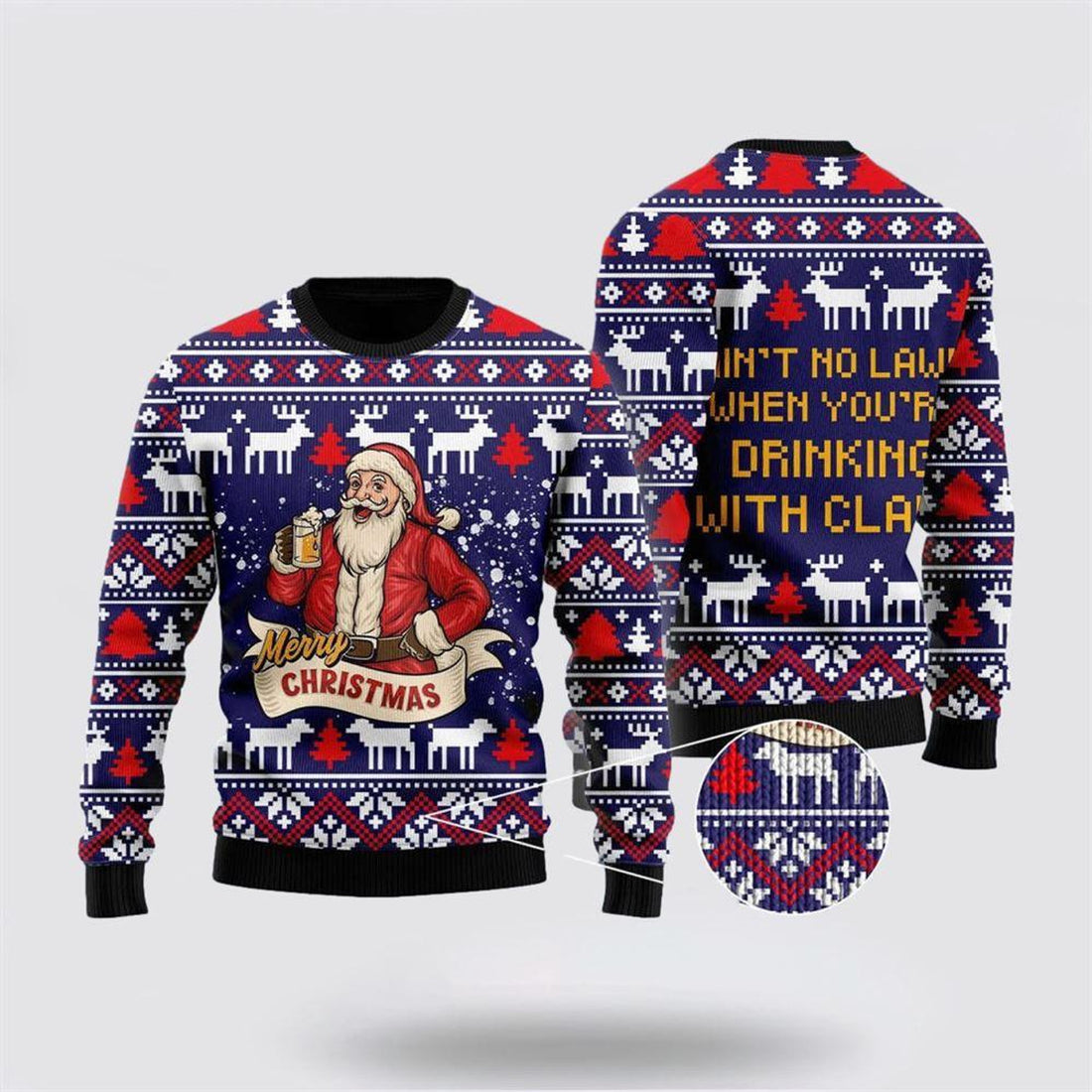 FUNSTUFFPRINT Drinking With Claus Ugly Christmas Sweater – Christmas Gifts For Frends Ugly  Sweater