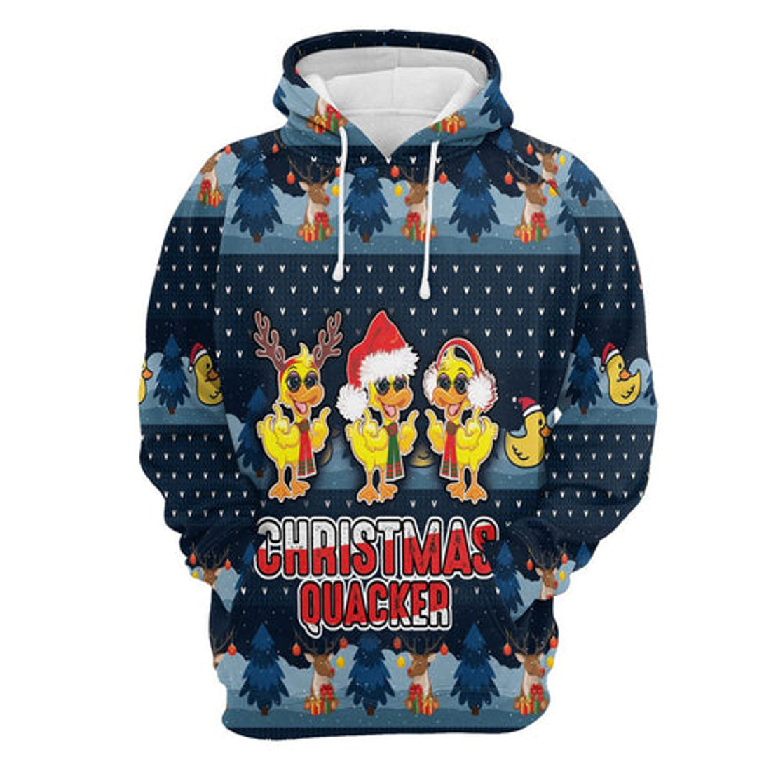 FUNSTUFFPRINT 3D Duck Christmas Quacker All Over 3D Hoodie and Zip Hoodie