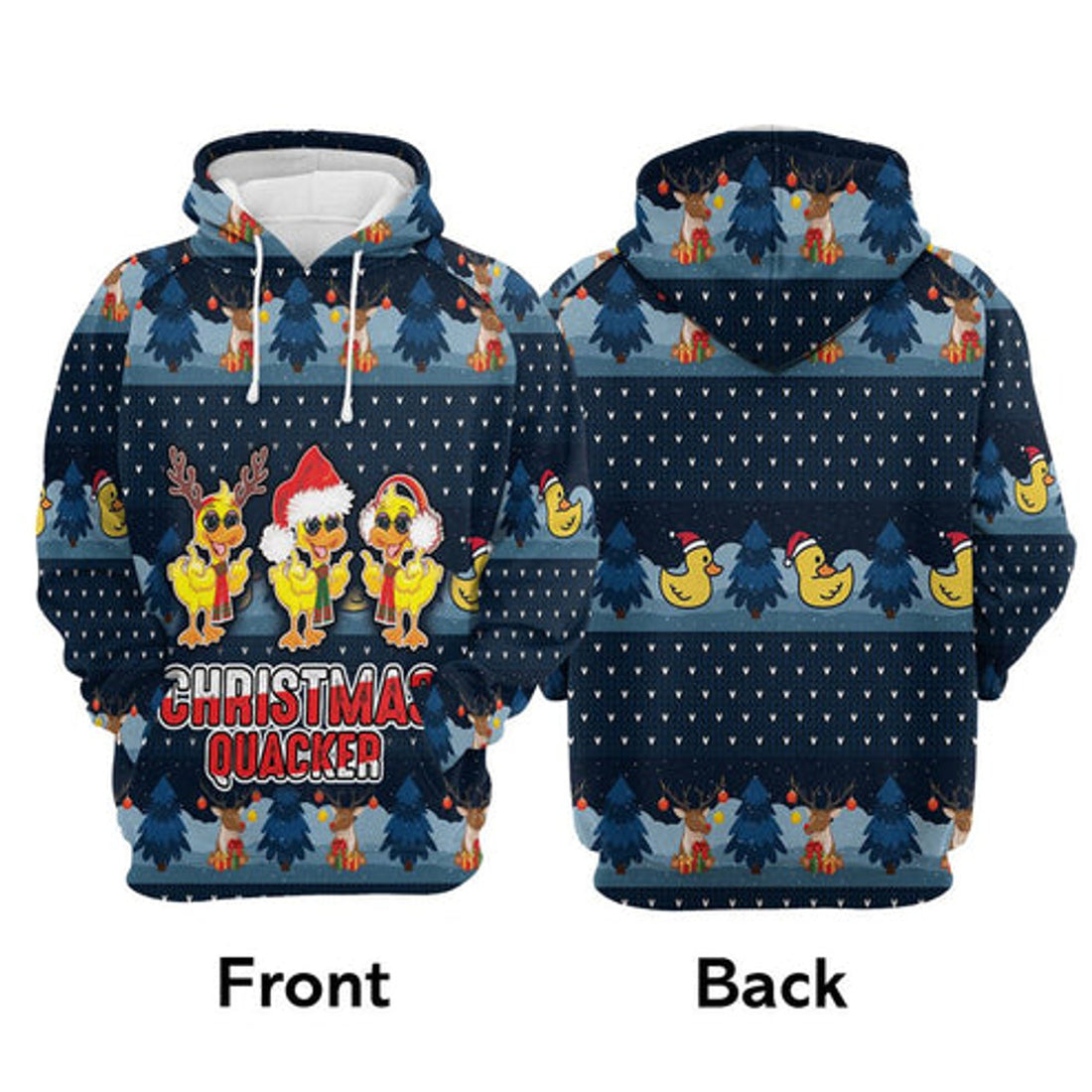 FUNSTUFFPRINT 3D Duck Christmas Quacker All Over 3D Hoodie and Zip Hoodie