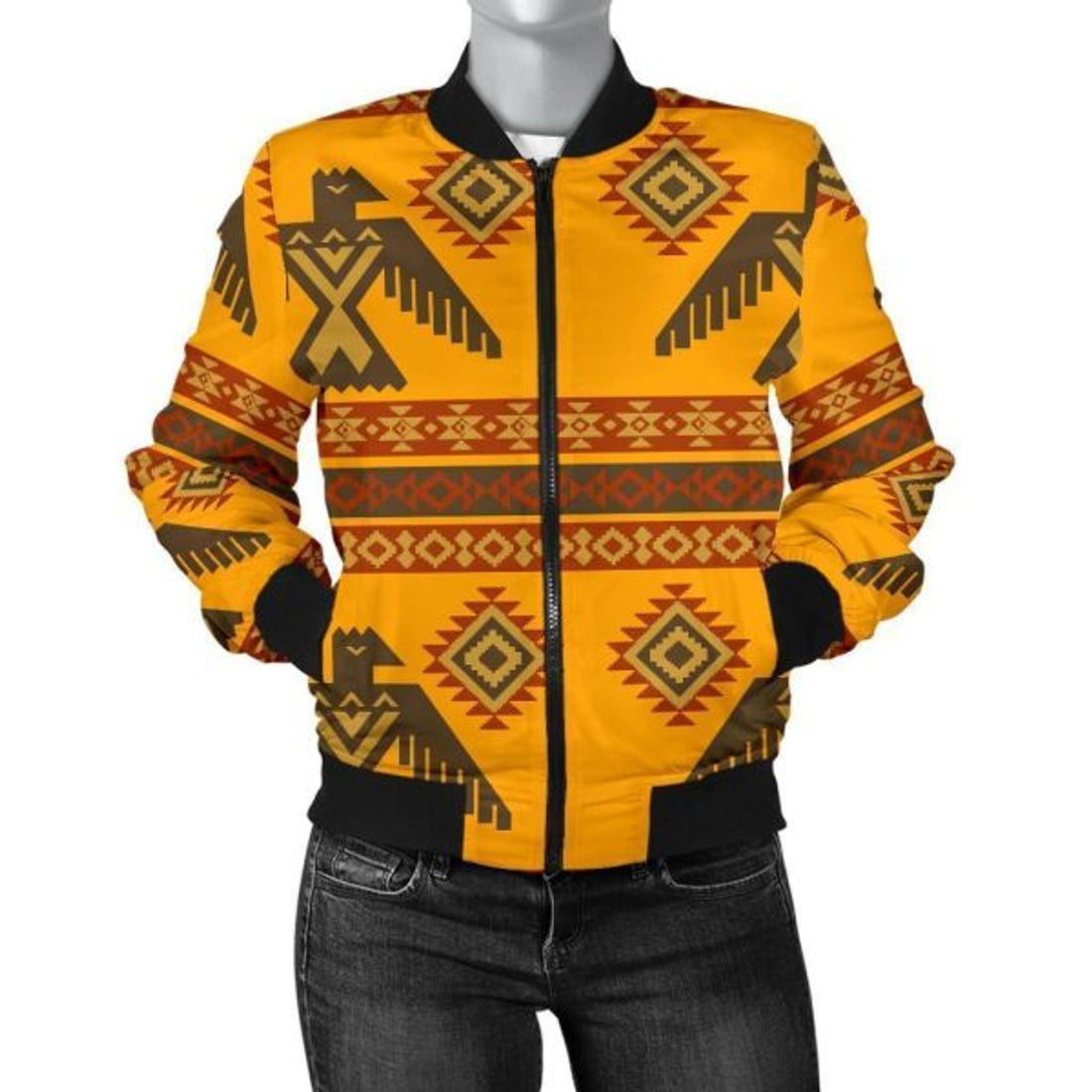 FUNSTUFFPRINT Eagle Aztec Pattern Print Women Casual 3D Bomber Jacket