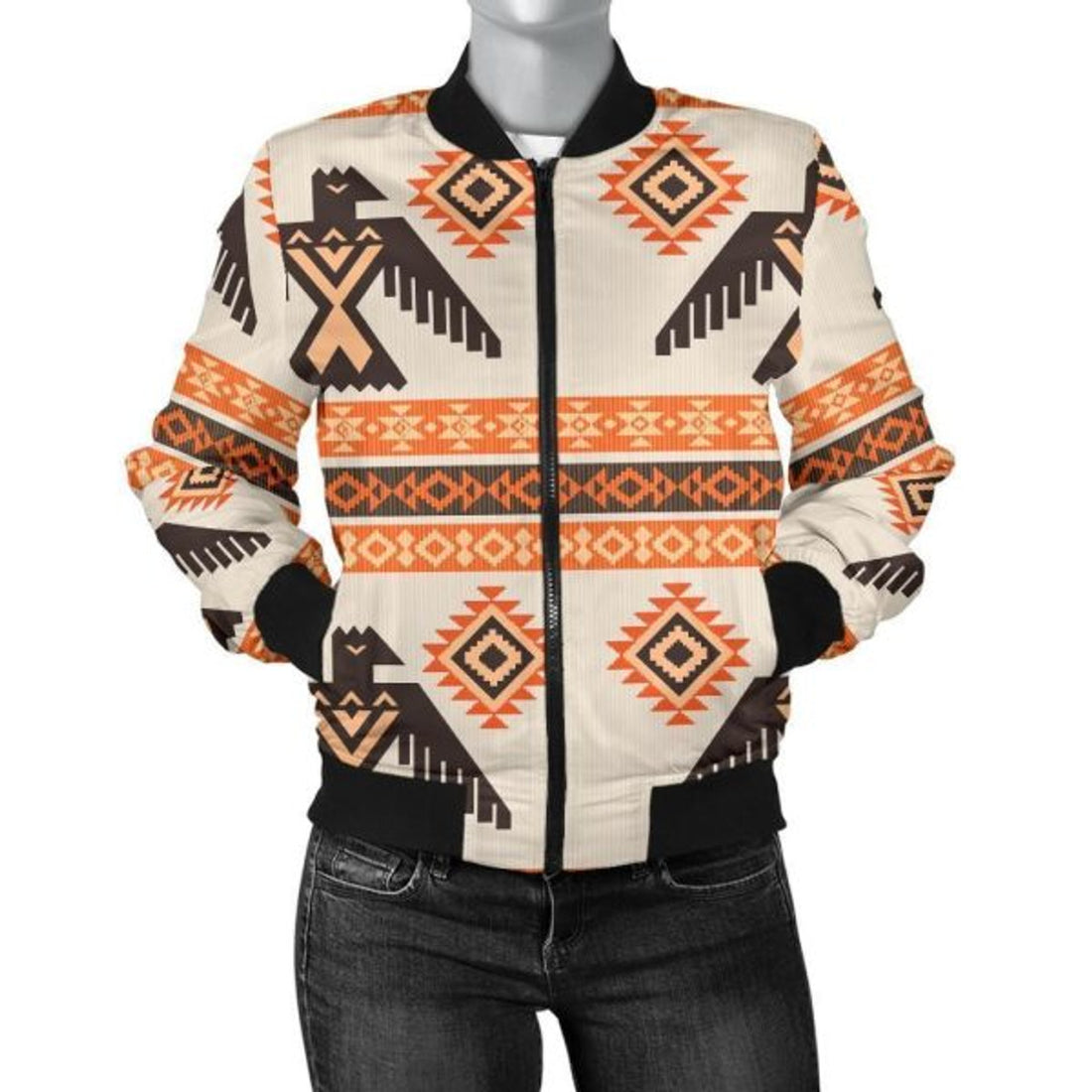 FUNSTUFFPRINT Eagle Aztec Print Pattern Women Casual 3D Bomber Jacket