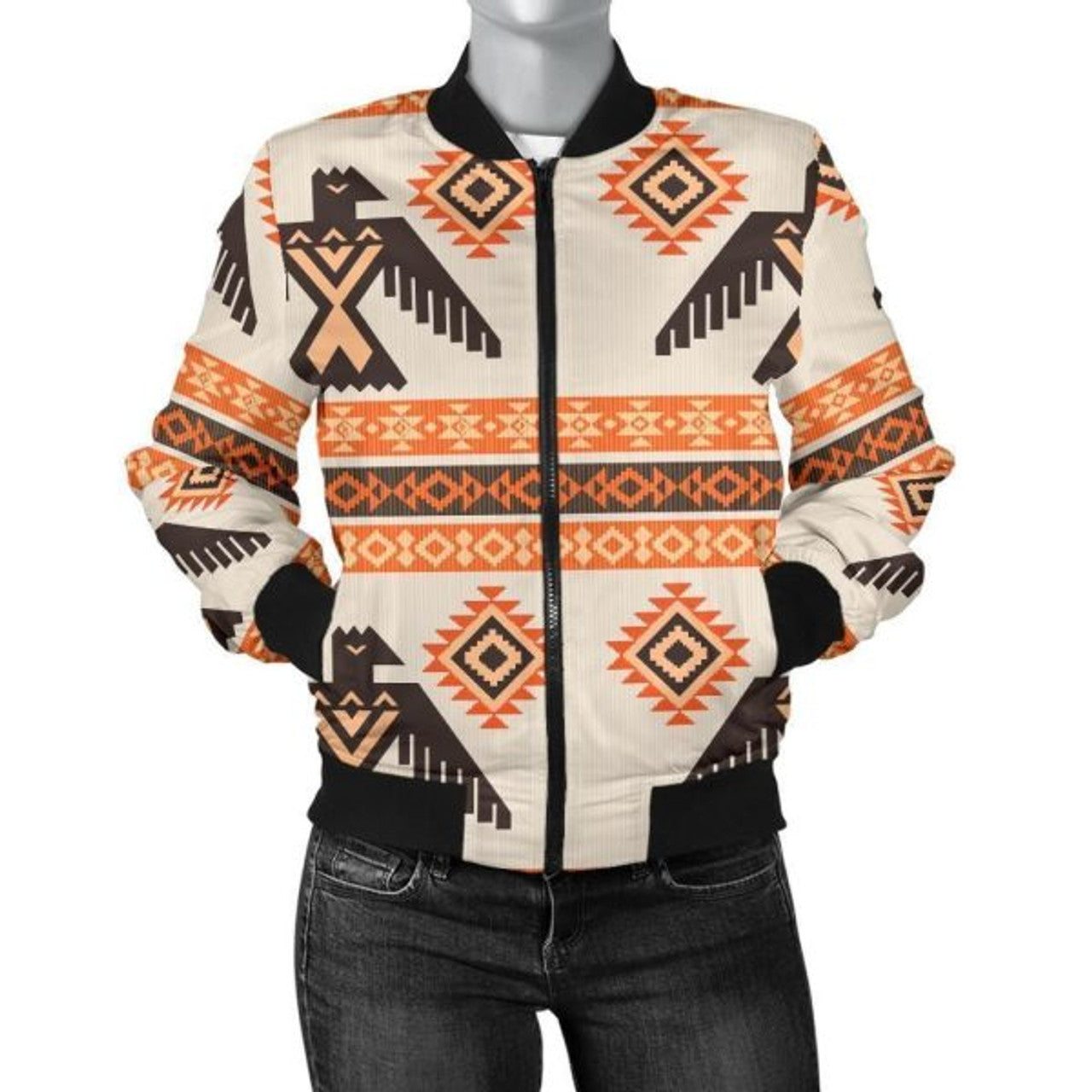 FUNSTUFFPRINT Eagle Aztec Print Pattern Women Casual 3D Bomber Jacket