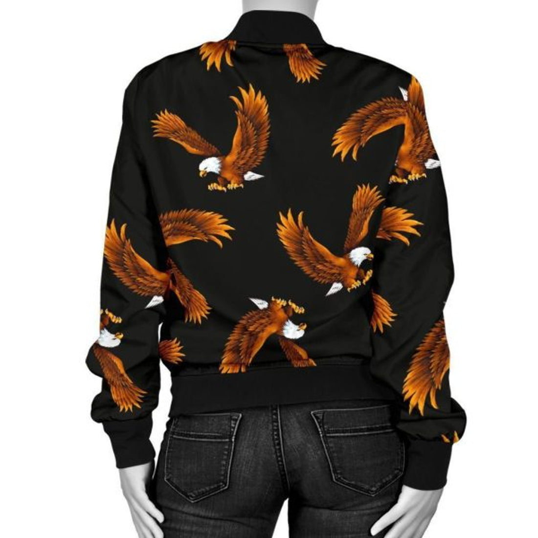 FUNSTUFFPRINT Eagle Black Pattern Print Women Casual 3D Bomber Jacket